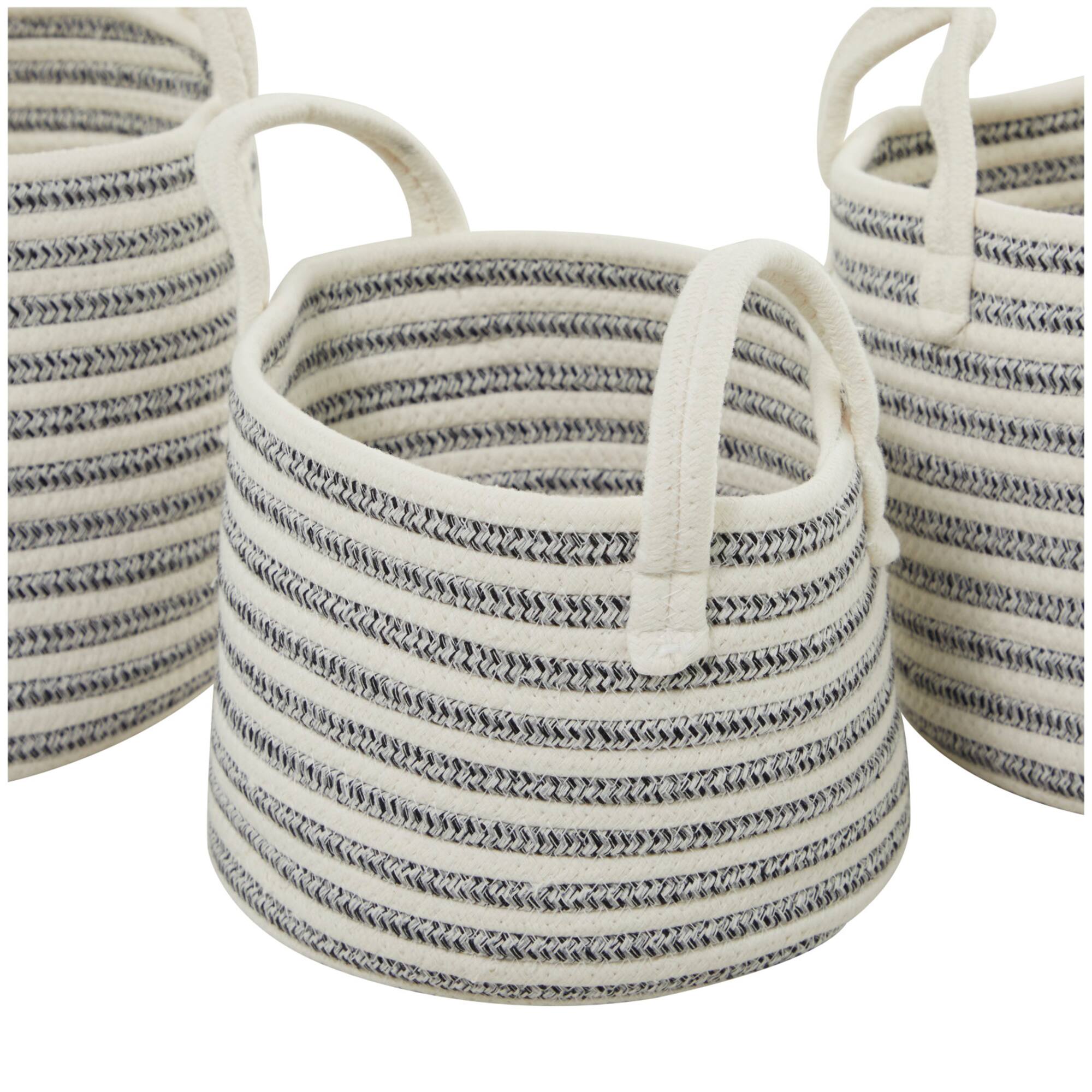 Gray Cotton Handmade Storage Basket with Handles Set of 3 12", 10", 10"